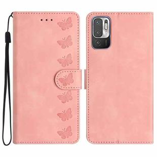 For Xiaomi Redmi Note 10 5G Seven Butterflies Embossed Leather Phone Case(Pink)