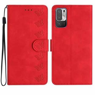 For Xiaomi Redmi Note 10 5G Seven Butterflies Embossed Leather Phone Case(Red)