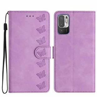 For Xiaomi Redmi Note 10 5G Seven Butterflies Embossed Leather Phone Case(Purple)