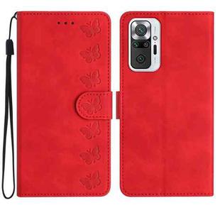 For Xiaomi Redmi Note 10 Pro Seven Butterflies Embossed Leather Phone Case(Red)