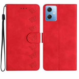 For Xiaomi Redmi Note 12 5G Global Seven Butterflies Embossed Leather Phone Case(Red)