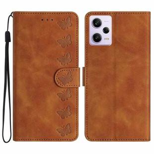 For Xiaomi Redmi Note 12 Pro 5G Global Seven Butterflies Embossed Leather Phone Case(Brown)