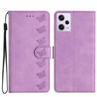 For Xiaomi Redmi Note 12 Pro 5G Global Seven Butterflies Embossed Leather Phone Case(Purple)