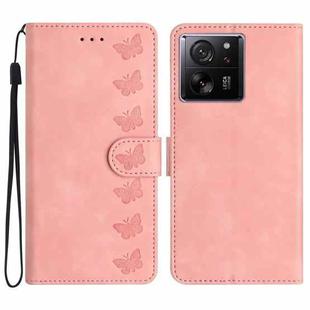 For Xiaomi 13T Seven Butterflies Embossed Leather Phone Case(Pink)