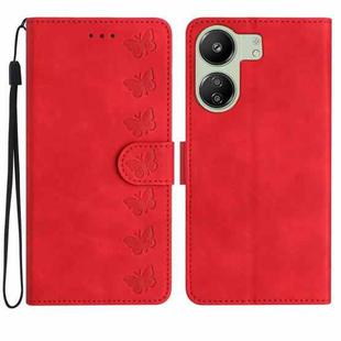 For Xiaomi Redmi 13C 4G Seven Butterflies Embossed Leather Phone Case(Red)