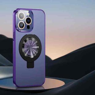 For iPhone 14 Metal Paint Frosted PC MagSafe Phone Case with Lens Film(Deep Purple)