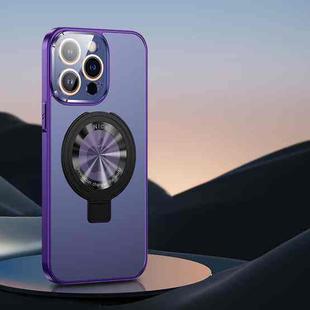 For iPhone 12 Pro Max Metal Paint Frosted PC MagSafe Phone Case with Lens Film(Deep Purple)