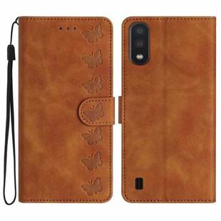 For Samsung Galaxy A10 / M10 Seven Butterflies Embossed Leather Phone Case(Brown)