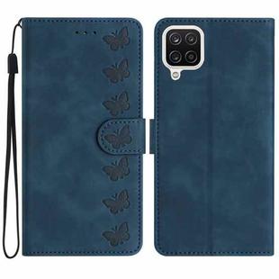 For Samsung Galaxy A12 5G Seven Butterflies Embossed Leather Phone Case(Blue)