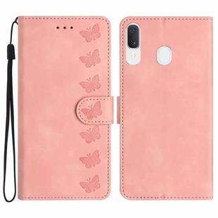 For Samsung Galaxy A20 / A30 Seven Butterflies Embossed Leather Phone Case(Pink)