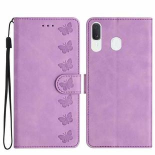 For Samsung Galaxy A20 / A30 Seven Butterflies Embossed Leather Phone Case(Purple)