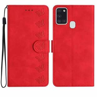 For Samsung Galaxy A20s Seven Butterflies Embossed Leather Phone Case(Red)