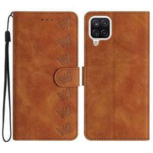 For Samsung Galaxy A22 4G Seven Butterflies Embossed Leather Phone Case(Brown)