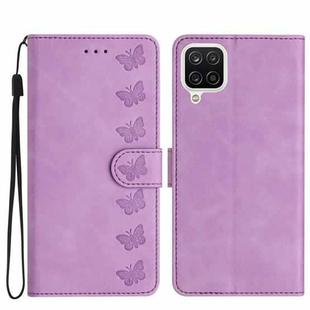 For Samsung Galaxy A22 4G Seven Butterflies Embossed Leather Phone Case(Purple)