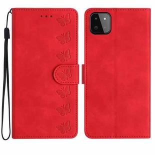 For Samsung Galaxy A22 5G Seven Butterflies Embossed Leather Phone Case(Red)