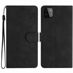 For Samsung Galaxy A22 5G Seven Butterflies Embossed Leather Phone Case(Black)