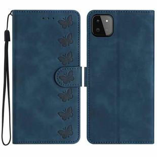 For Samsung Galaxy A22 5G Seven Butterflies Embossed Leather Phone Case(Blue)