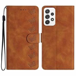 For Samsung Galaxy A33 5G Seven Butterflies Embossed Leather Phone Case(Brown)