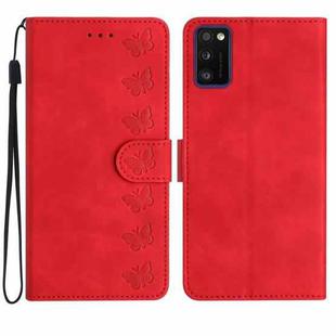 For Samsung Galaxy A41 Seven Butterflies Embossed Leather Phone Case(Red)