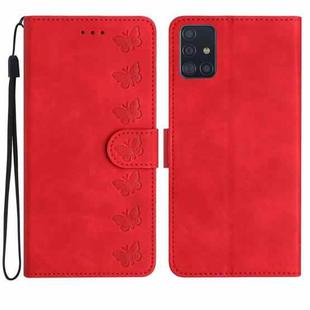 For Samsung Galaxy A51 Seven Butterflies Embossed Leather Phone Case(Red)