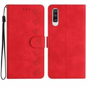 For Samsung Galaxy A70 Seven Butterflies Embossed Leather Phone Case(Red)