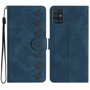 For Samsung Galaxy A71 Seven Butterflies Embossed Leather Phone Case(Blue)