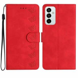 For Samsung Galaxy M23 Seven Butterflies Embossed Leather Phone Case(Red)
