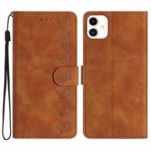 For Samsung Galaxy A05 Seven Butterflies Embossed Leather Phone Case(Brown)