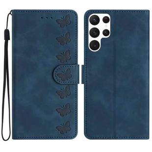 For Samsung Galaxy S24 Ultra 5G Seven Butterflies Embossed Leather Phone Case(Blue)