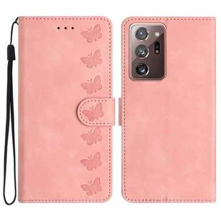 For Samsung Galaxy Note20 Ultra Seven Butterflies Embossed Leather Phone Case(Pink)