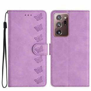 For Samsung Galaxy Note20 Ultra Seven Butterflies Embossed Leather Phone Case(Purple)