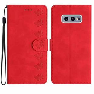 For Samsung Galaxy S10e Seven Butterflies Embossed Leather Phone Case(Red)
