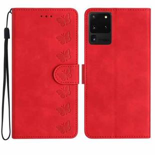 For Samsung Galaxy S20 Ultra 5G Seven Butterflies Embossed Leather Phone Case(Red)