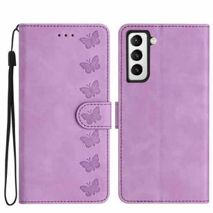 For Samsung Galaxy S21 5G Seven Butterflies Embossed Leather Phone Case(Purple)