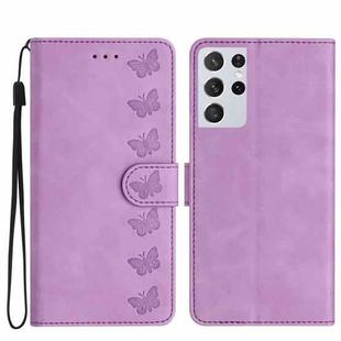 For Samsung Galaxy S21 Ultra 5G Seven Butterflies Embossed Leather Phone Case(Purple)