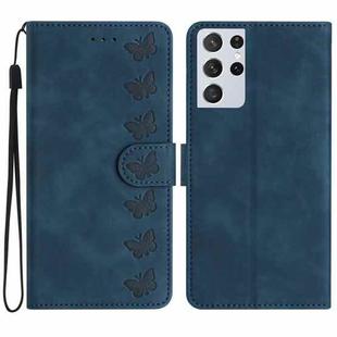 For Samsung Galaxy S21 Ultra 5G Seven Butterflies Embossed Leather Phone Case(Blue)