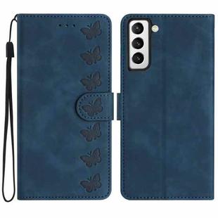 For Samsung Galaxy S21+ 5G Seven Butterflies Embossed Leather Phone Case(Blue)