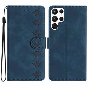 For Samsung Galaxy S22 Ultra 5G Seven Butterflies Embossed Leather Phone Case(Blue)