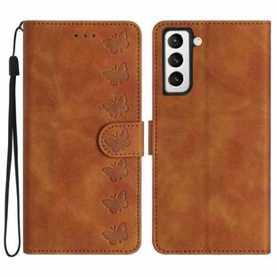 For Samsung Galaxy S22+ 5G Seven Butterflies Embossed Leather Phone Case(Brown)