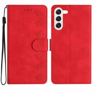 For Samsung Galaxy S23 5G Seven Butterflies Embossed Leather Phone Case(Red)