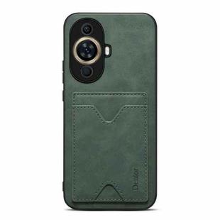 For Huawei nova 11 Denior PU Back Cover Card Slot Holder Phone Case(Green)