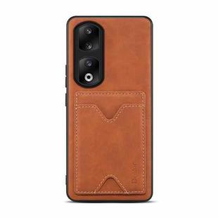 For Honor 90 Pro Denior PU Back Cover Card Slot Holder Phone Case(Brown)