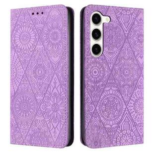 For Samsung Galaxy S23 5G Ethnic Embossed Adsorption Leather Phone Case(Purple)