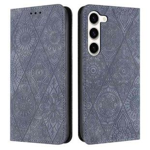 For Samsung Galaxy S23 5G Ethnic Embossed Adsorption Leather Phone Case(Grey)