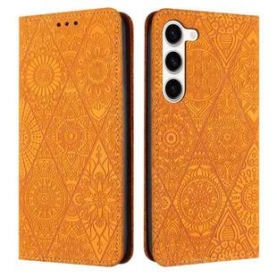 For Samsung Galaxy S23+ 5G Ethnic Embossed Adsorption Leather Phone Case(Yellow)