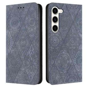 For Samsung Galaxy S23+ 5G Ethnic Embossed Adsorption Leather Phone Case(Grey)