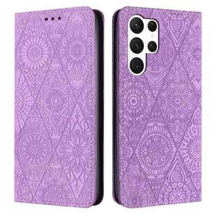 For Samsung Galaxy S23 Ultra 5G Ethnic Embossed Adsorption Leather Phone Case(Purple)