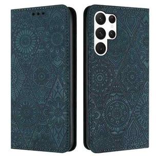 For Samsung Galaxy S23 Ultra 5G Ethnic Embossed Adsorption Leather Phone Case(Blue)