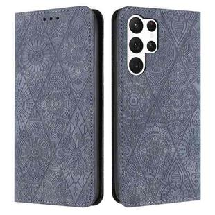 For Samsung Galaxy S23 Ultra 5G Ethnic Embossed Adsorption Leather Phone Case(Grey)