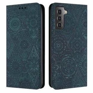 For Samsung Galaxy S22 5G Ethnic Embossed Adsorption Leather Phone Case(Blue)